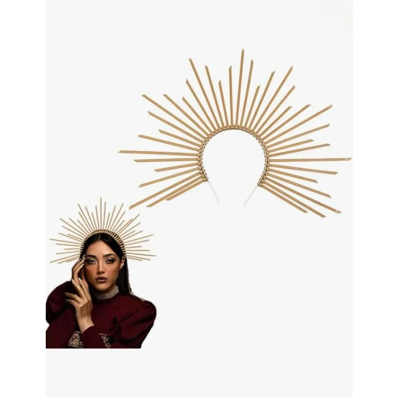 عصابة رأس ماري كراون للسيدات، تاج هالة أمة الله الذهبي - غطاء رأس كرنفال قوطي لالتقاط الصور التنكرية للأمهات في الهالوين