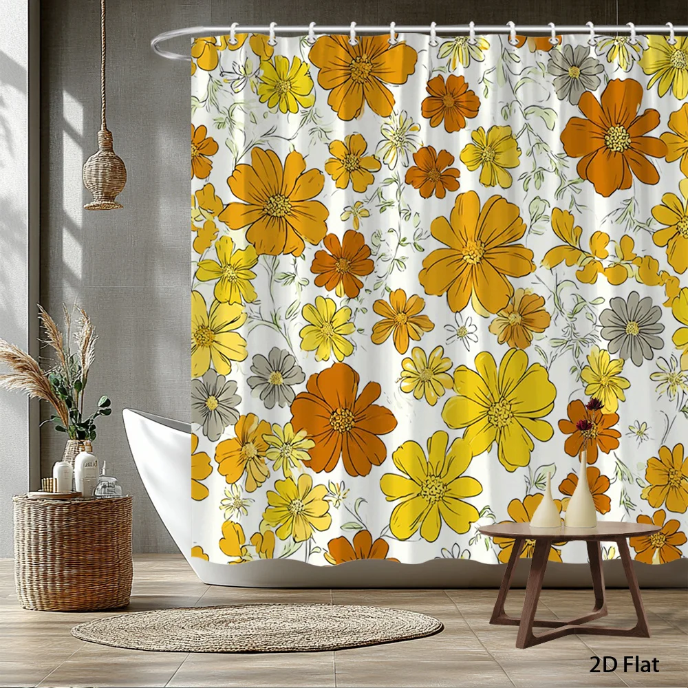 

1pc Vintage autumn floral pattern shower curtain, polyester fabric, machine washable, suitable for bathroom décor.