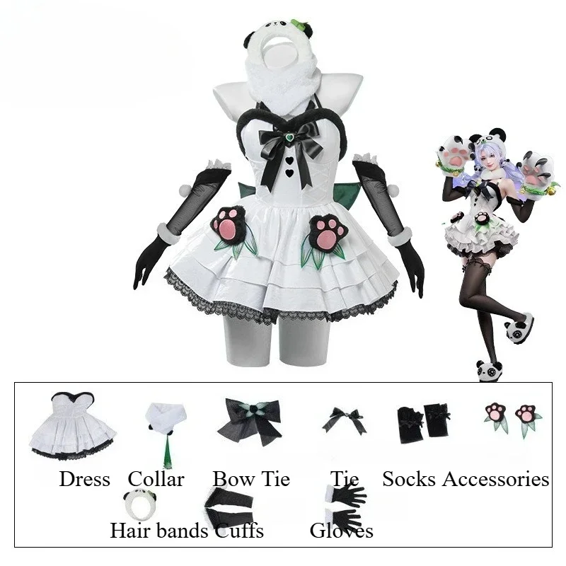 Cute White Clothes for Women Role Play Outfit Halloween Party Feria Shen Cosplay Game Naraka: Bladepoint Costume Panda Dress