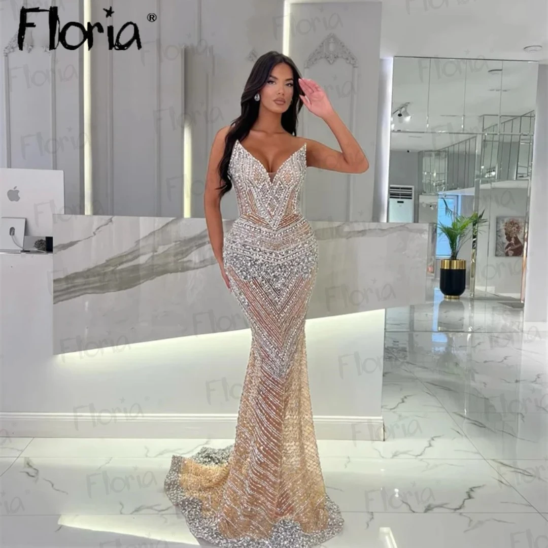 Dubai Heavy Champagne 2 Pieces Evening Dresses Detachable Train Wedding Party Gowns For Women Bespoke Occasion Dresses Luxury