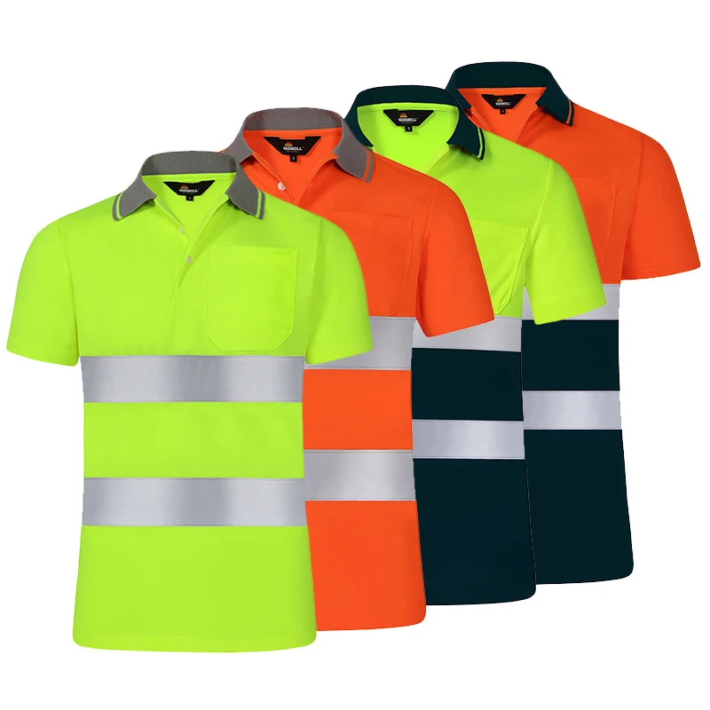 

Work Shirt Men Safety Polo Shirt Summer Construction Workwear With Reflective Stripes