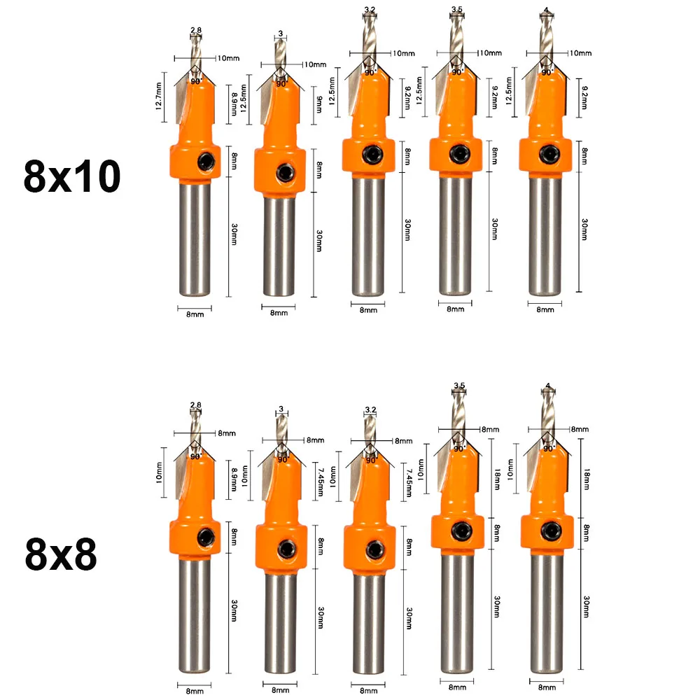 8mm/ 10mm Shank HSS Countersink Router Bit Screw Extractor Woodworking Milling Cutter with Triangle Diamond Drill Core for Wood