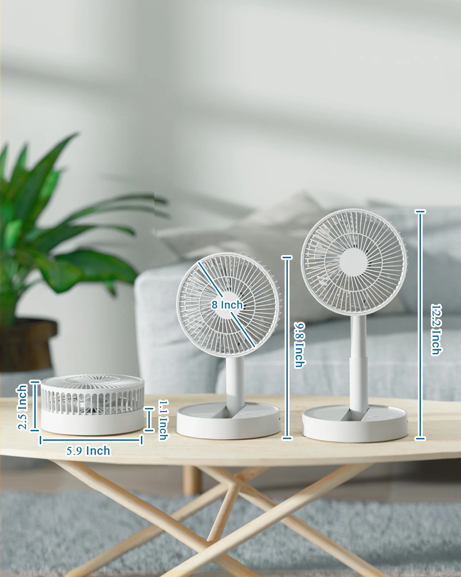 Foldable Fan with 4 Speeds ＆ Timing,3600mAh Battery Operated SB Mini Fan for Bedroom, Ioor or Outdoor Table fan