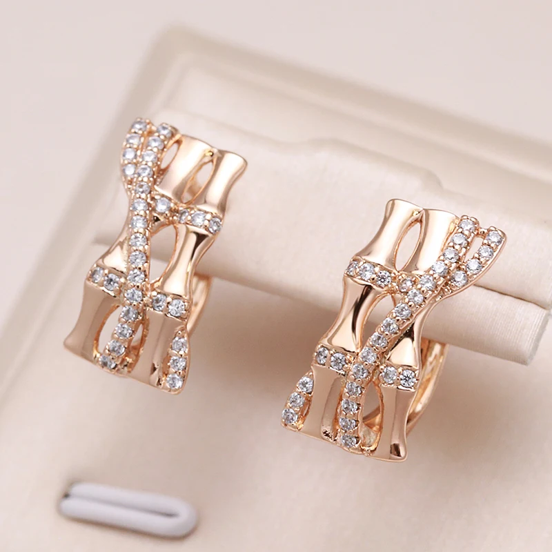 Kinel Unique Creative 585 Rose Gold Color Women Earrings Micro-wax Inlay Natural Zircon Geometry Modern Party Fashion Jewelry