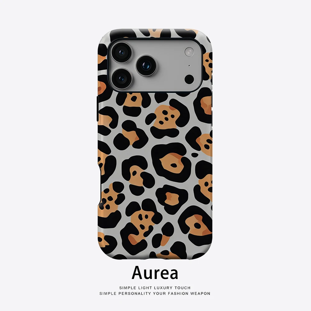 Aurea Case Matte Bumper für MagSafe Hülle für iPhone 18 17 16 15 14 Plus 13 Pro Max Stoßfeste Harte PC-Hülle mit Leopardenmuster