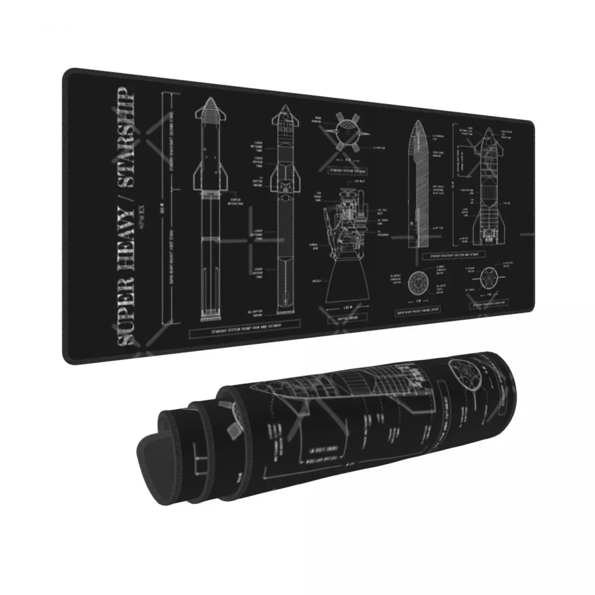 SPACEX Super Heavy Starship (White Stencil - No Background) Rubber Keyboard Pads