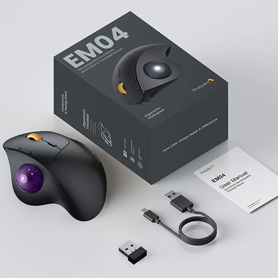 

Беспроводная мышь ProtoArc Bluetooth с трекболом, 2,4 г, эргономичная мышь-роллер, перезаряжаемая компьютерная мышь, 3, подключение устройства