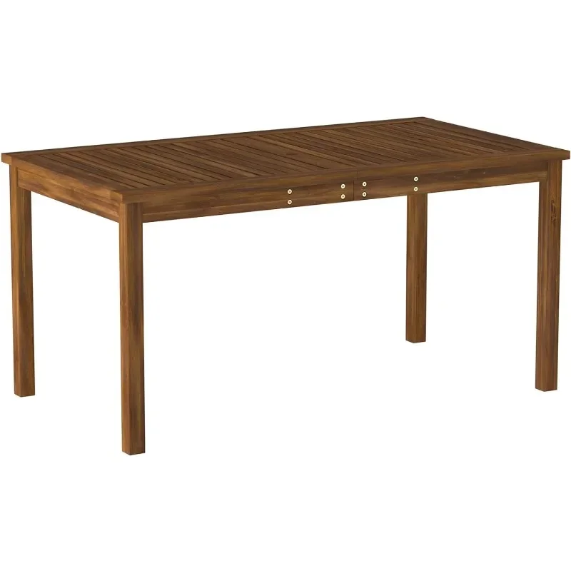 Walker Edison Dominica Contemporary Slatted Outdoor Dining Table, 34 Inch, Dark Brown