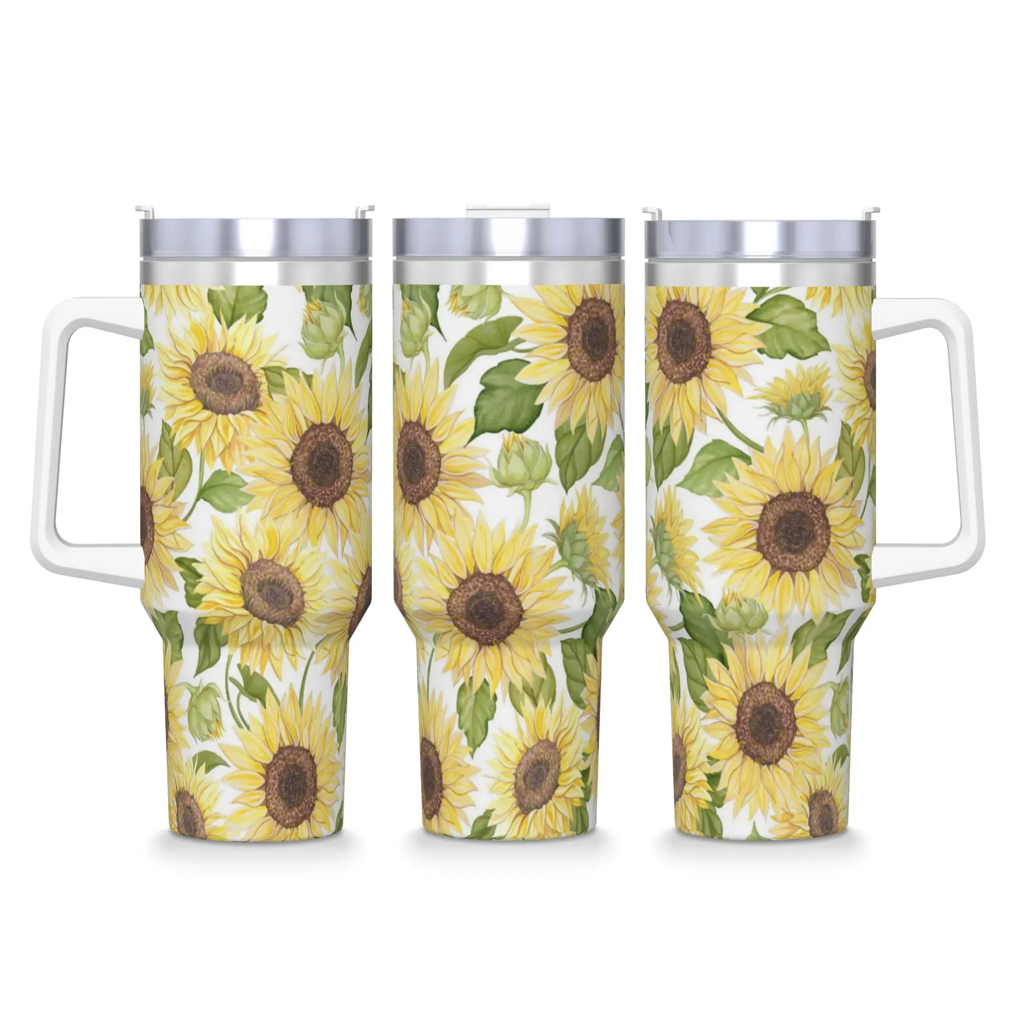 Rural flowers Tumbler sunflower Cold Drink Water Bottle Heat Preservation Stainless Steel Thermal Mug Printed Driving Car Mugs