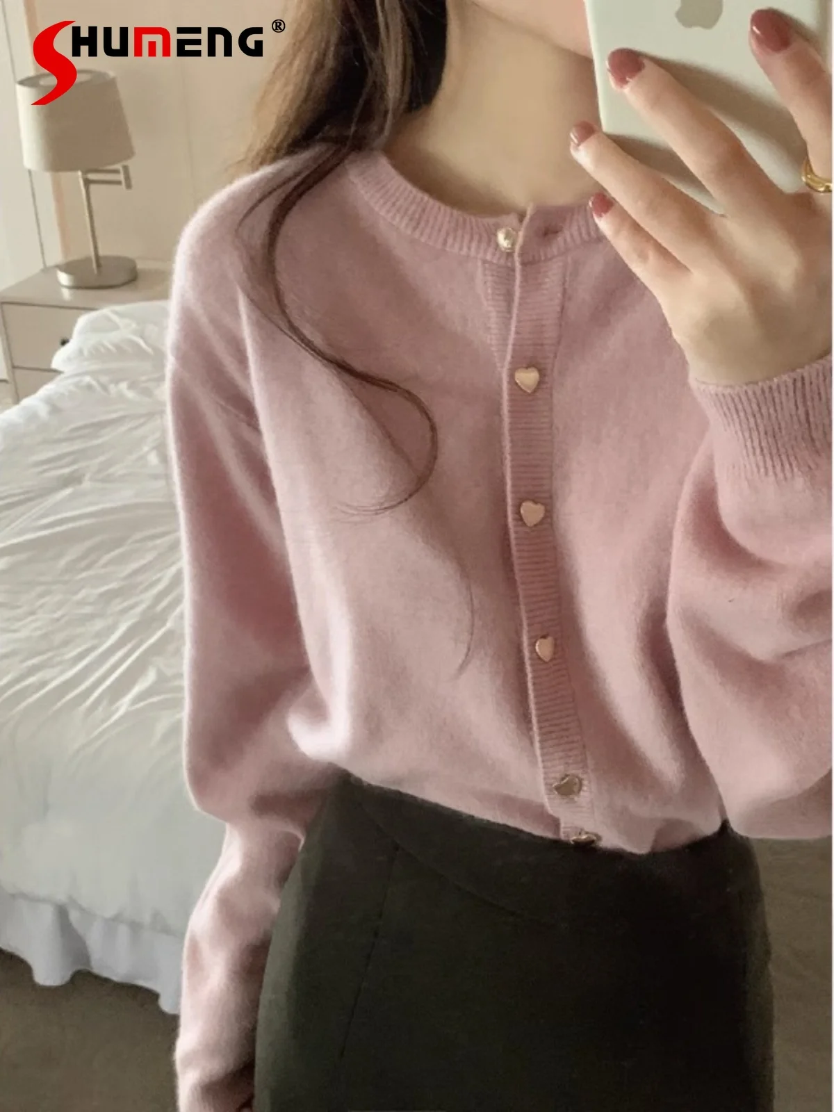 

Women's 2023 New Autumn Fashion Sweaters Pink Loose Comfort Casual Outer Wear Knitted Long Sleeve Cardigans Crew Neck Top Coats