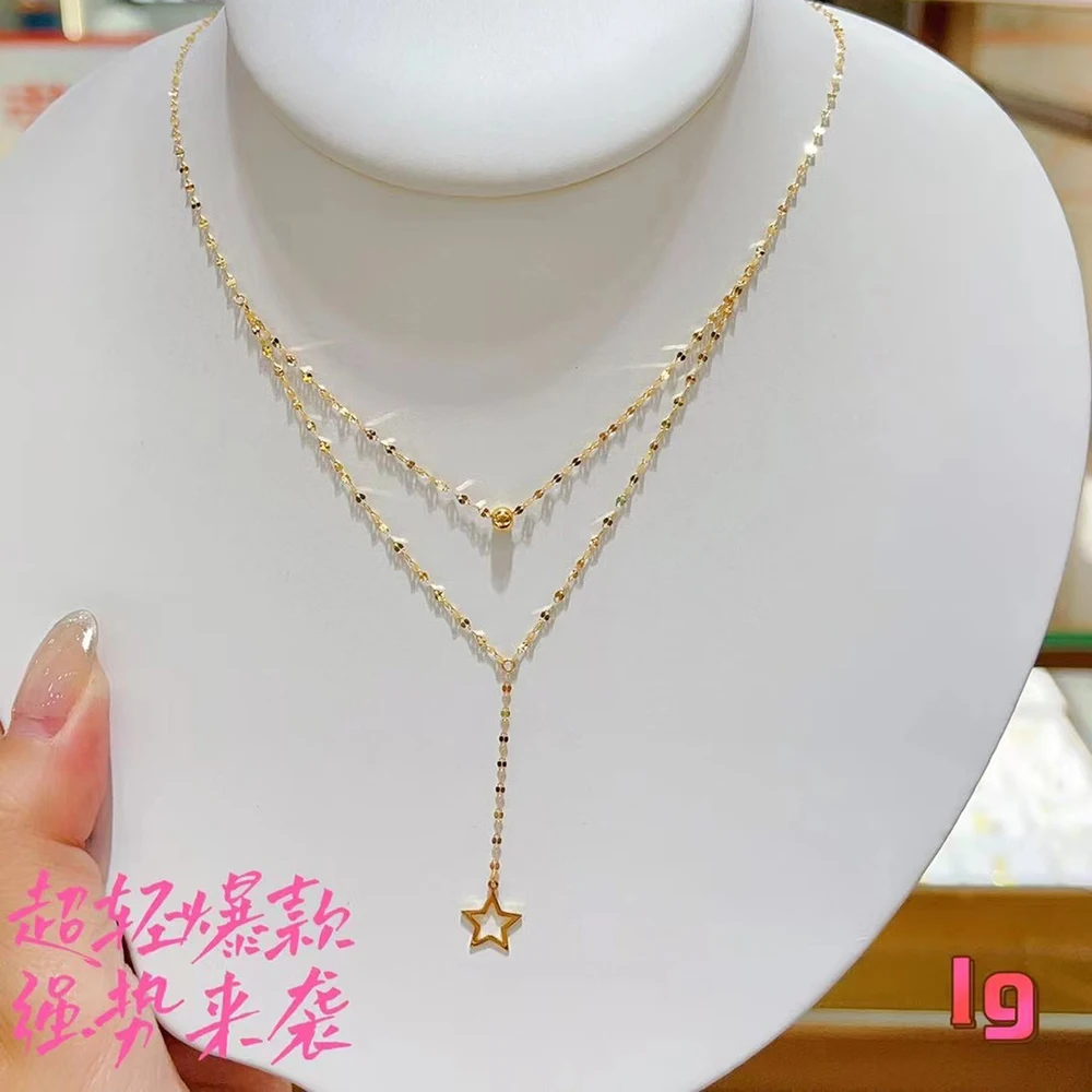 

Sinya Hot Sale 18k Au750 Gold Fine Jewelry Women Ladies Moms Gift Light Weight High Luster Clavicle Double Lip Chain Necklace