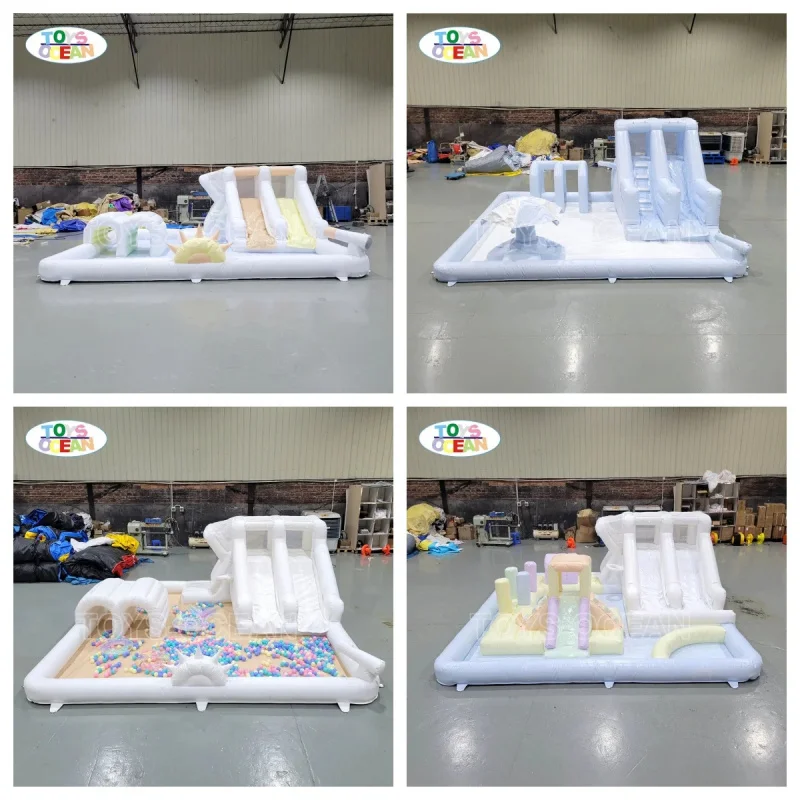 White Toddler Inflatable Splash Pad Waterpark Obstacle Course Bounce House With Slide Soft Play Waterpark Splash Pad for Kids