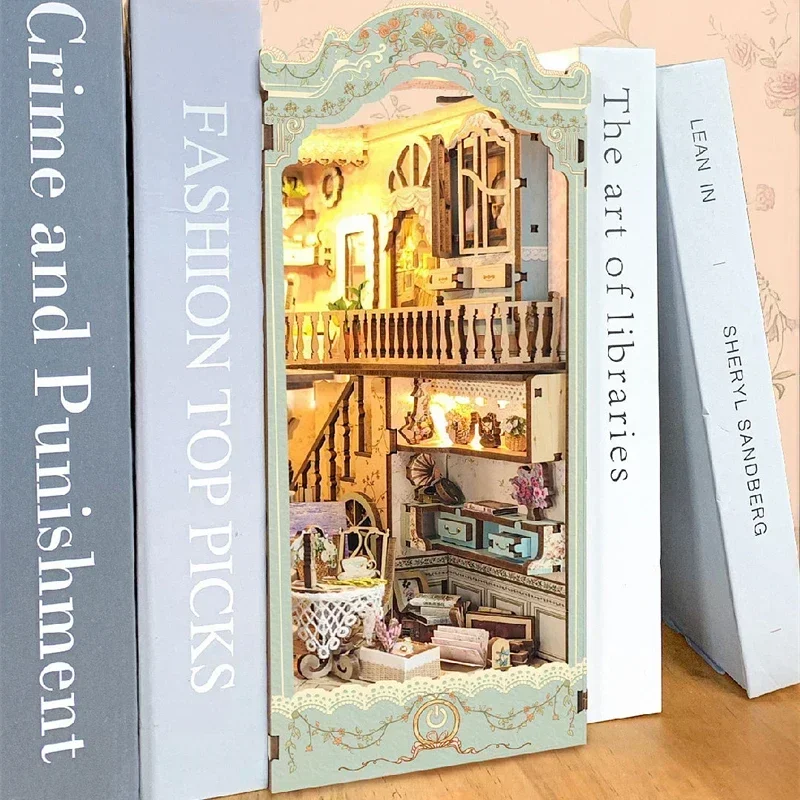 

DIY Wooden Pastoral Diary Bookends Book Nook Shelf Insert Miniature Kits