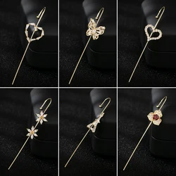Luxury Fashion Crystal Butterfly Animal Cuff Earrings for Women Ear Wrap Crawler Hook Earring Engagement Jewelry Flower Earcuff