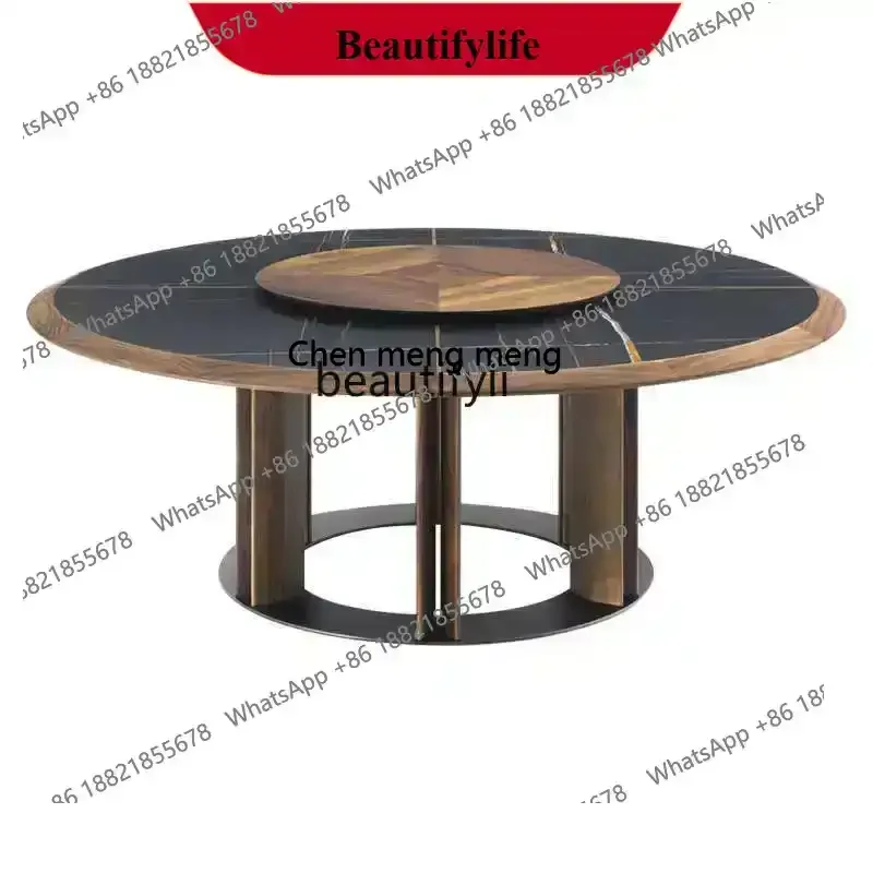 

X ss 8617 North American black walnut solid wood round dining table Italian minimalist high-end with turntable