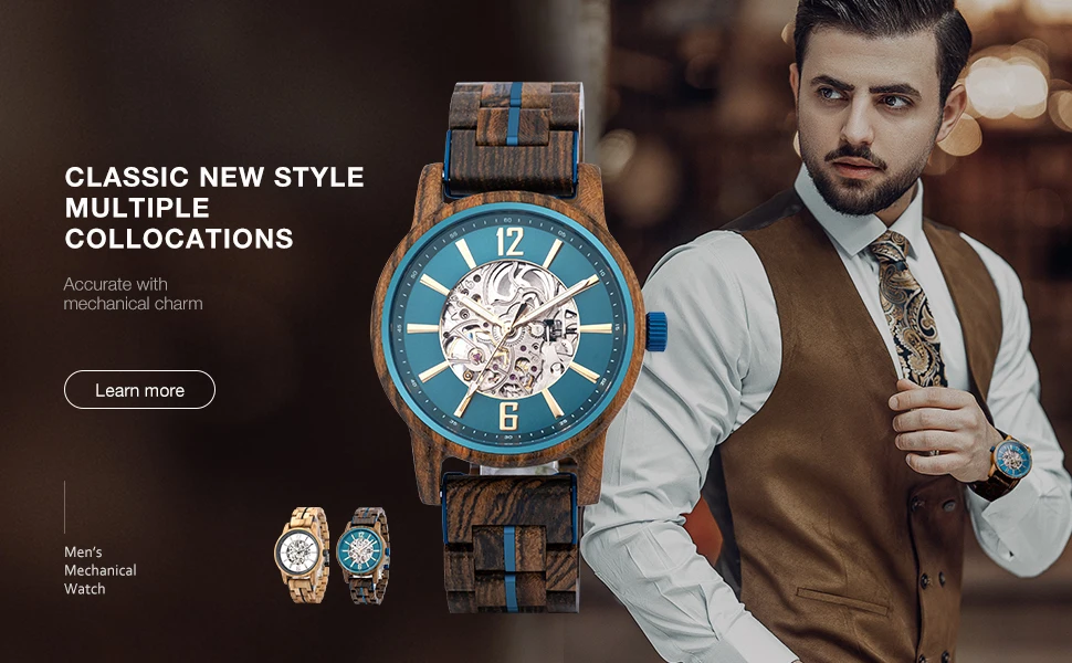 BOBO BIRD Wooden Automatic Mechanical Watch Men New Top Luxury Wristwatch Fashion Luminous Clock Great Gift Wood Box Custom Logo