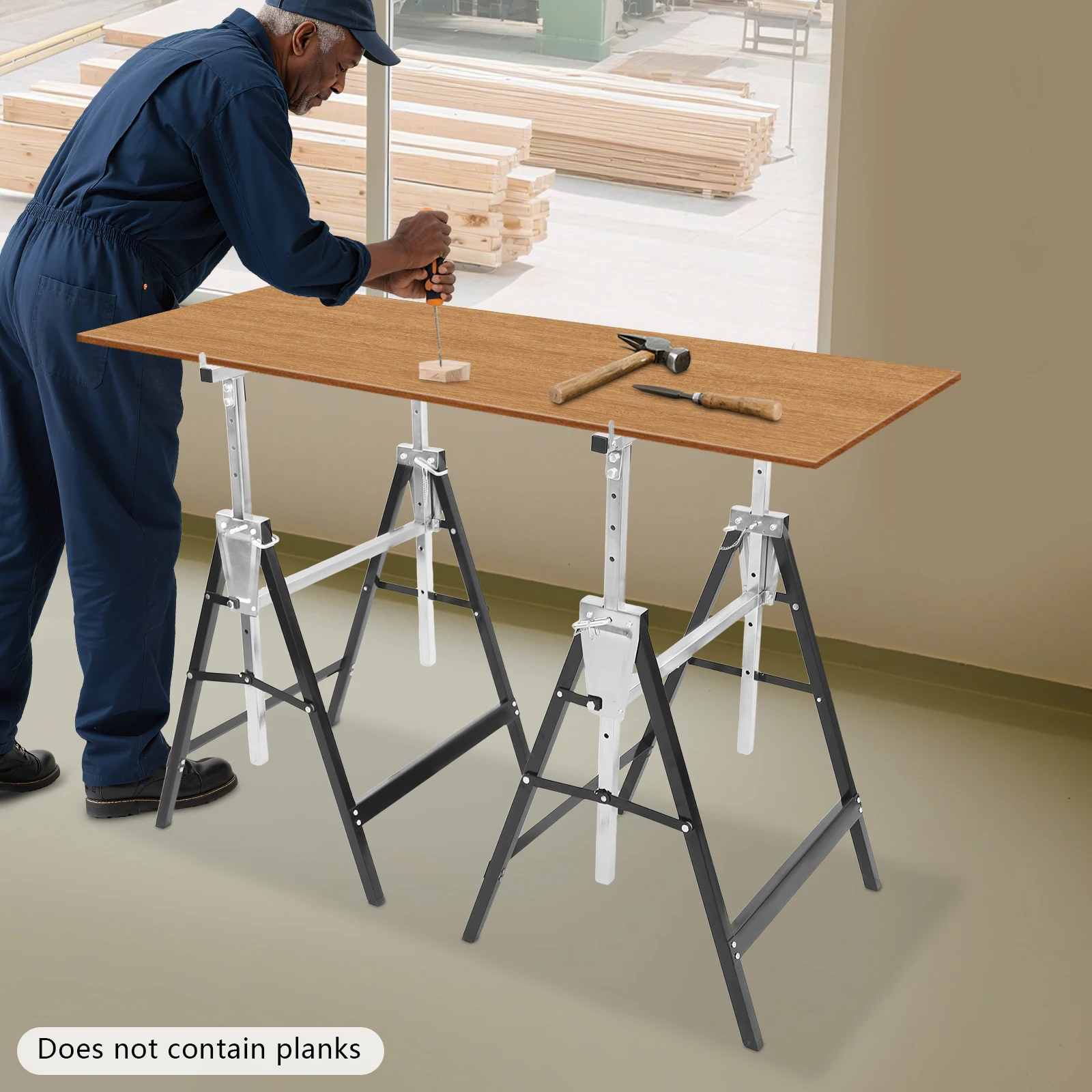 ارتفاع قابل للتعديل 79-130 سنتيمتر متعرجة رفع قوس منشار معدني الحصان 2 قطعة للطي منضدة النجارة #4