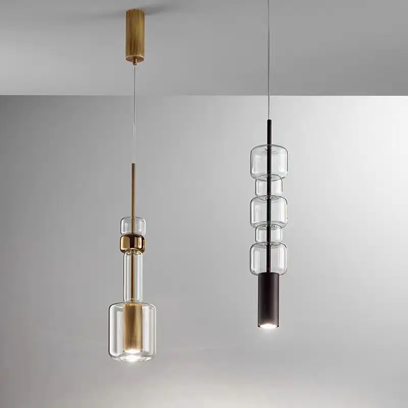 

Nordic Creativity Bar Counter Clothing Store Bedroom Headboard Pendant Lights Designer Cylinder Glass Chandelier Interior Adorn