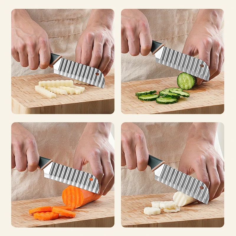 For kitchen  Cortador de patatas fritas para hacer patatas fritas, cuchillo ondulado deacero inoxidable, cuchillo de cocina