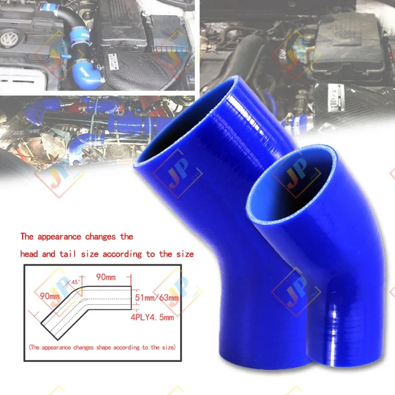 Car modification universal 45 degree elbow silicone hose reducer turbo intake pipe 45mm-127mm High temperature resistance