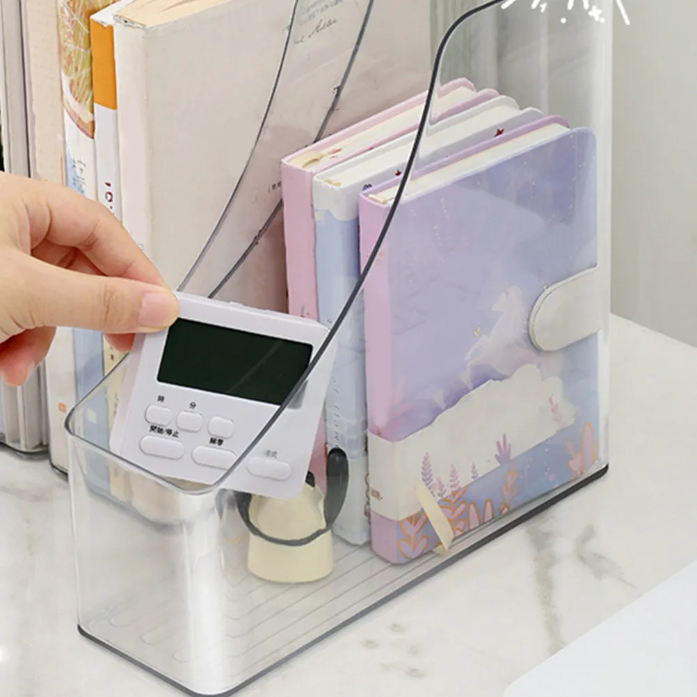 

2Pcs Transparent File Holder Clear Magazine Organizer Vertical Desk Book Storage Box for Files Stationery Documents Dorm Room