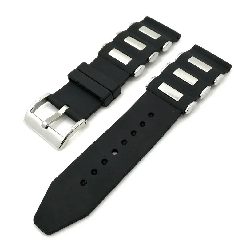 Metal Grains Silicone Watch Band Strap 20mm 22mm 24mm 26mm Men Sport Rubber Replace Bracelet Wrist Band Watch Accessories