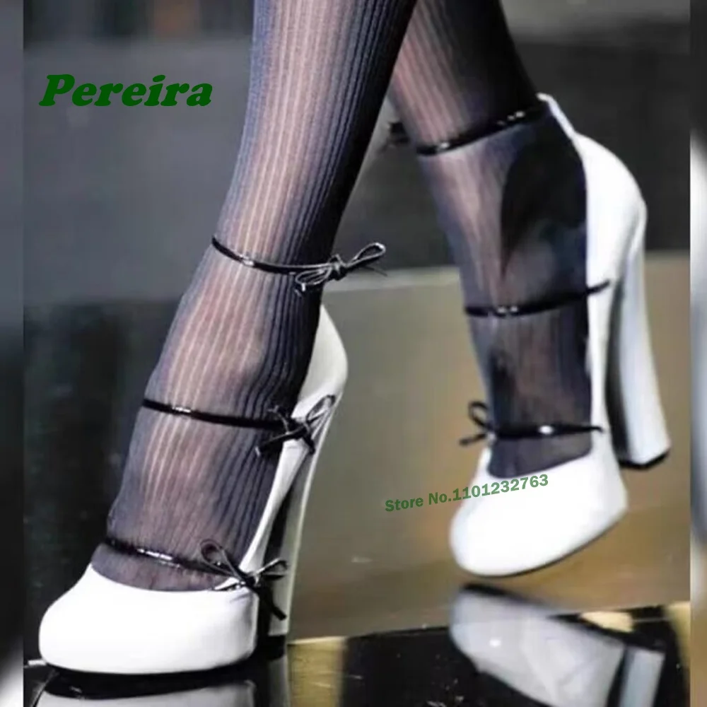 

Round Toe Knot Mary Jane Shoes One Strap Lace Up Black Patent Leather Chunky Heels Women's Pumps Summer Newest Luxury Shoes Sexy