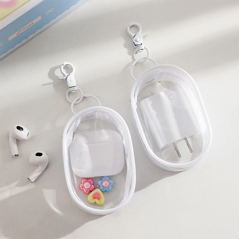 Jewelry Organizer Transparent Storage Box Headphone Pouch Coin Purse Cute Doll Bag Dustproof Case With Keychain