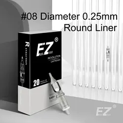 EZ Revolution Tattoo Needles Cartridge Round Liners #08 0.25mm for Cartridge Machine and Grips 20 Pcs /box