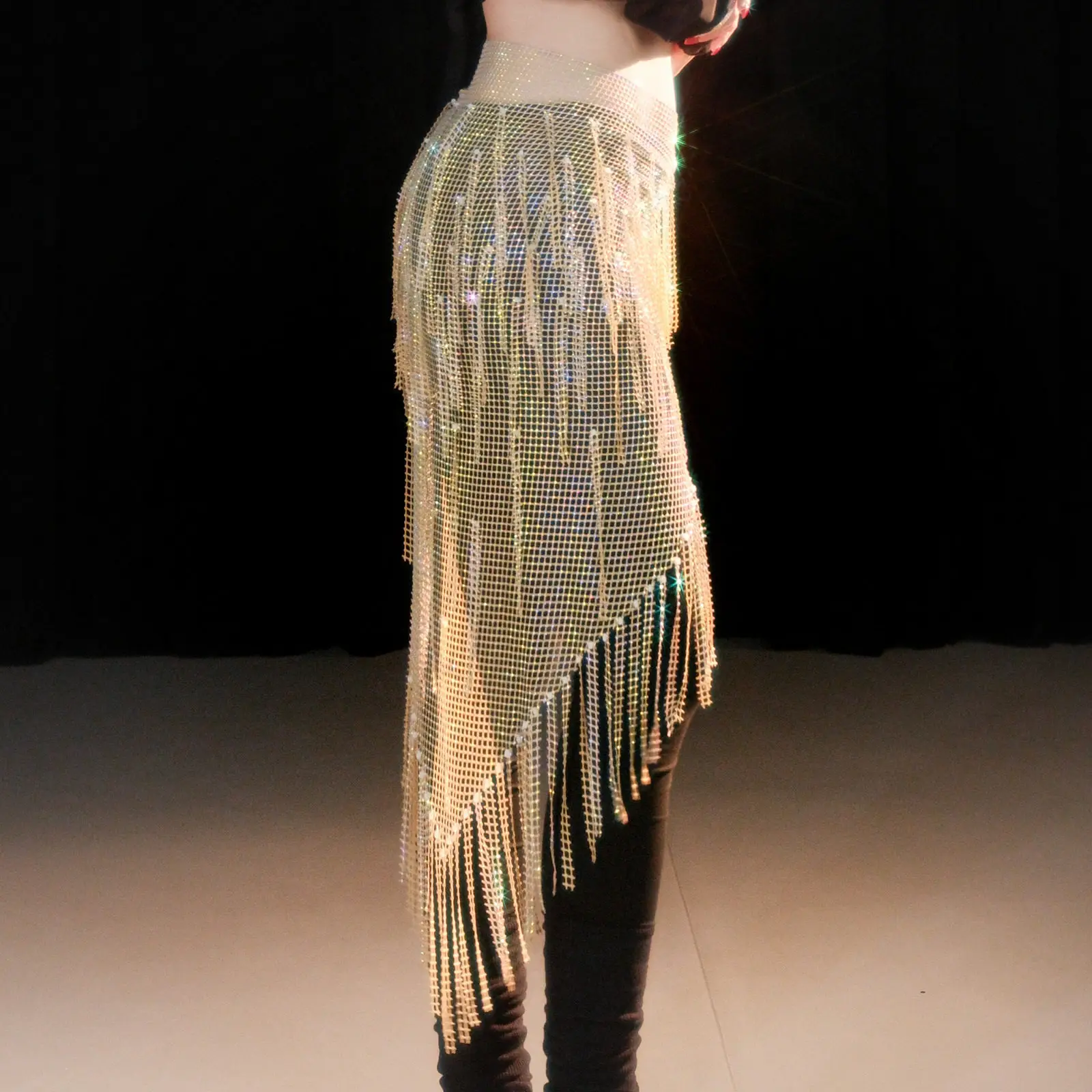 belly dance street dance  dynamic fart curtain fantasy galaxy tassel hip scarf gypsy heavy-duty fishnet hot waist chain scarf view 6