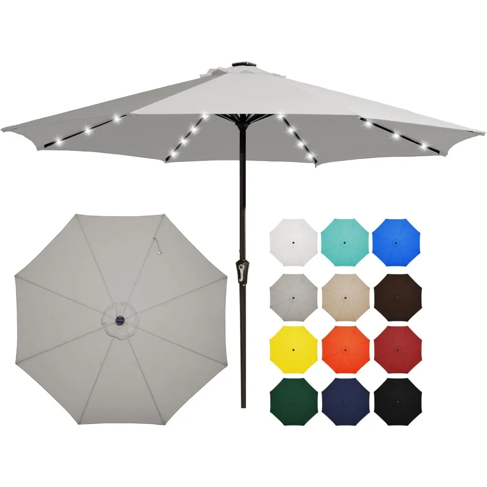 

11-футовые зонты для патио со светодиодной подсветкой, уличный солнечный настольный зонт с рукояткой, 8 прочными ребрами, защита от ультрафиолета, водонепроницаемый солнцезащитный (P)