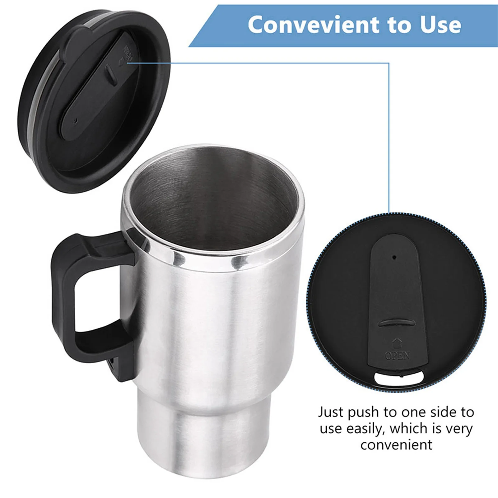 Travel Heating Cup 12V 450ml Electric Incar Stainless Steel Travel Heating Cup Coffee Tea Car Cup Mug Electric Coffee Mug - Image 4