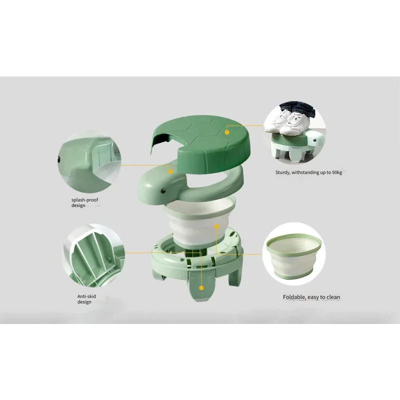 Toilet Latihan Bentuk Penyu 4 In 1 Potty Bayi Bangku Langkah Anak-anak Kursi Toilet Dewasa Toilet Perjalanan Luar Ruangan Kapasitas 90Kg