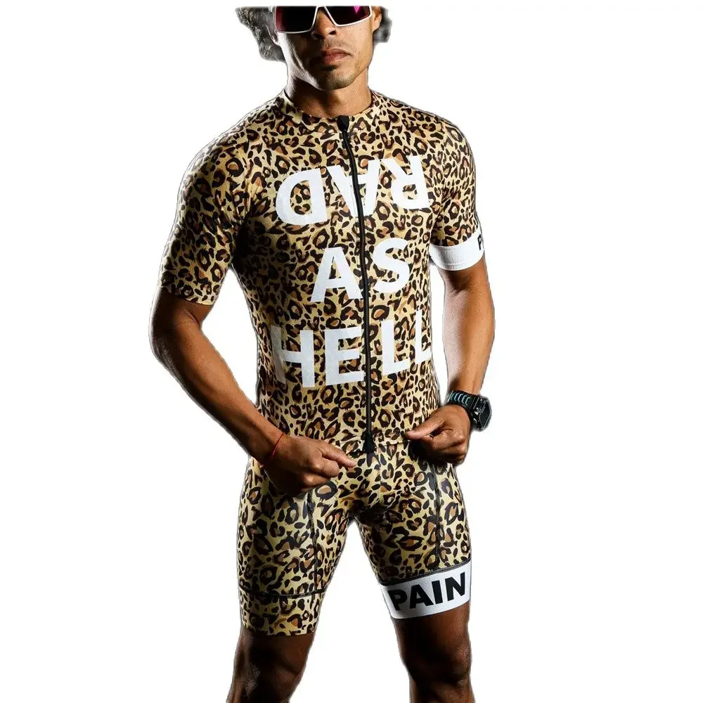 

Love The Pain Leopard Personality Men Summer Cycling Jersey Set Bib Shorts Mtb Road Cycling Quick dry Shirt Set Maillot Ciclismo