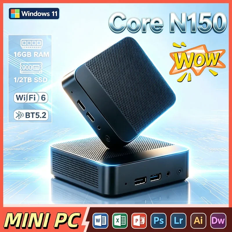 New Portable Mini PC Intel N150 Mini PC High‑Performance 32GB RAM 1TB 2048GB SSD WIFI6 BT5.2 4K 60Hz HD Gaming Office Study PC