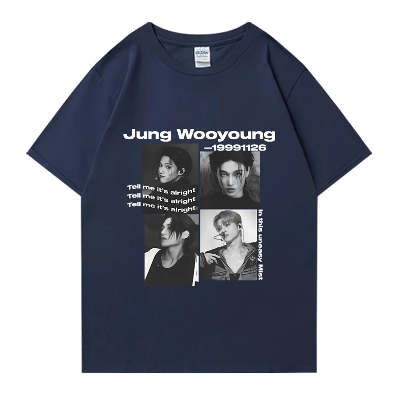 2024 kpop Ateez Wooyoung Graphic black T-shirt Men Women Fashion Oversized short sleeve t shirts Unisex Summer 100% Cotton Tops