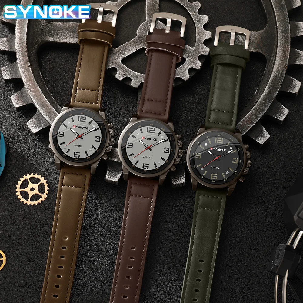 SYNOKE Men Quartz Watch Fashion Retro Simple Business Belt Quartz Watch For Men Watch Student Wristwatch Sports Non Mechanical