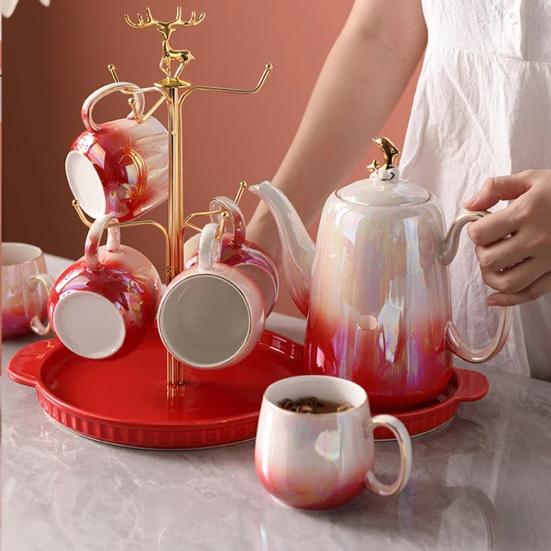 High-End Household Tea Set Ceramic Cup and Saucer Luxurious Gradient Gift Set Wedding Dowry Living Room