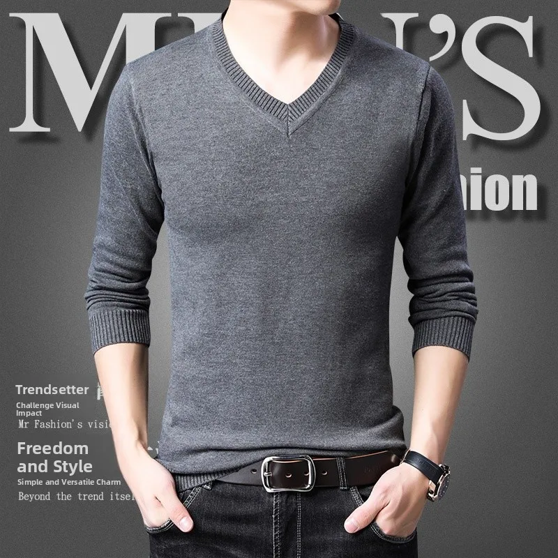 

Мужской модный тонкий вязаный свитер Slim Fit с V-образным вырезом и дизайном в виде сердца, осенняя базовая кофта для активного образа жизни молодежи