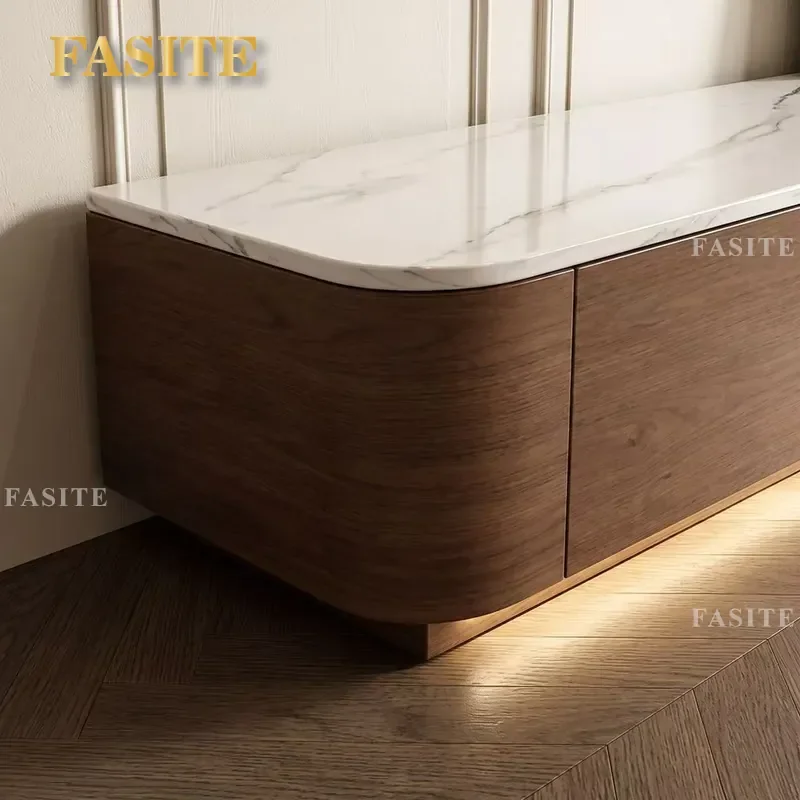 For Living Room Modern Simple Solid Wood and Rock Slab Coffee Table TV Cabinet Combo Complete Storage Floor Standing