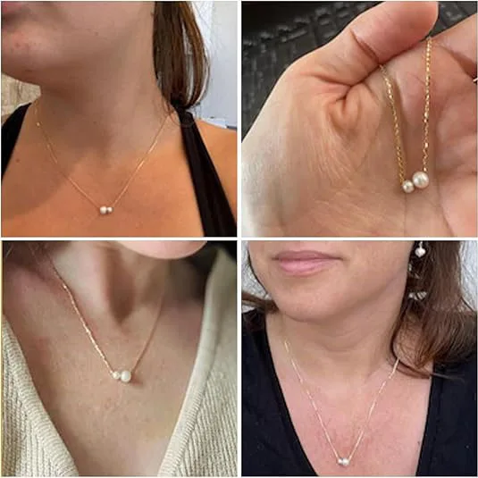 Dainty 14K Real Gold Plated Pearl Necklace White Small Tiny Pearl Choker Necklace for Women Girls Simple Thin Chain Necklaces