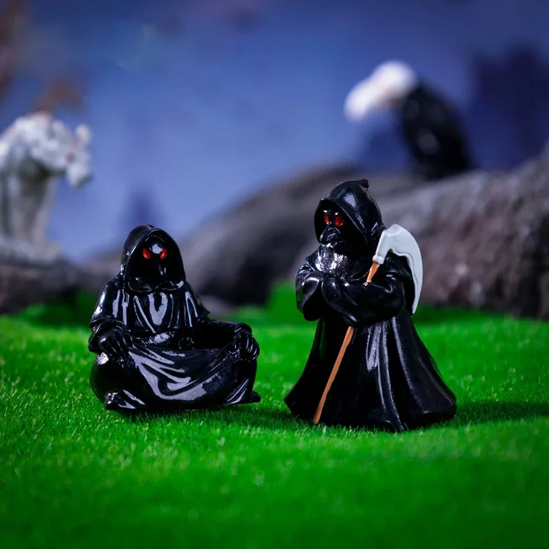 Halloween Pumpkin Monster Crow Skull Miniatures Resin Vampire Reaper Figurines Decoration Home Party Model Ornaments