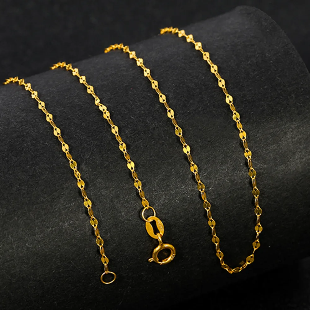 Real 18K Yellow Gold Necklace 1.3mm Width Italian Crafts Au750 Women's Kiss Lip Chain 16inch/18inch