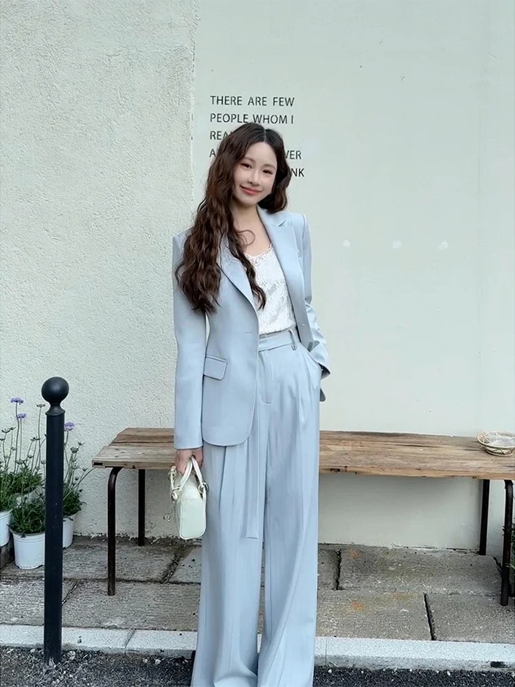 

Spring Ptte Small Flip Collar Suit Jaet Women's High Waist Long Pants Commute Sle Pure Linen Fabric Long Sve Single...