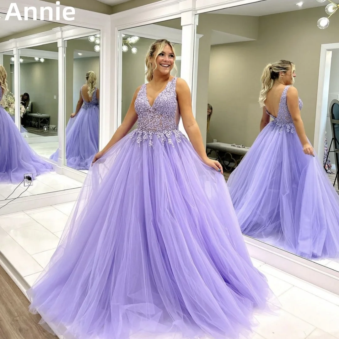 

Annie Lavender Purple Prom Dresses Lace Appliqué Dress 2024 Vestidos De Fiesta A-shaped Corset Princess Graduation Party Dresses