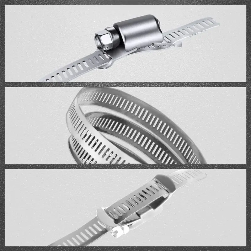 AT63 Hose Clamp DIY Kit 9.84Ft, Adjustable Stainless Steel Band with 10 Attachments, Safe Hose Clamp Set