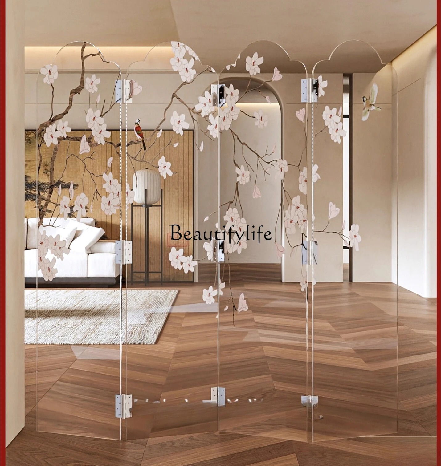 New Chinese acrylic screen simple living room foldable mobile blocking semi-transparent light-transmitting screen