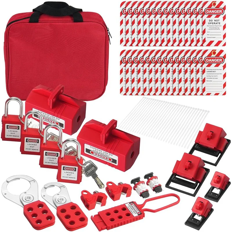 Electrical Lockout Tagout Kit, 47 PCS Safety Lotokit Circuit Breaker Lockouts, For Industrial, Electric Power