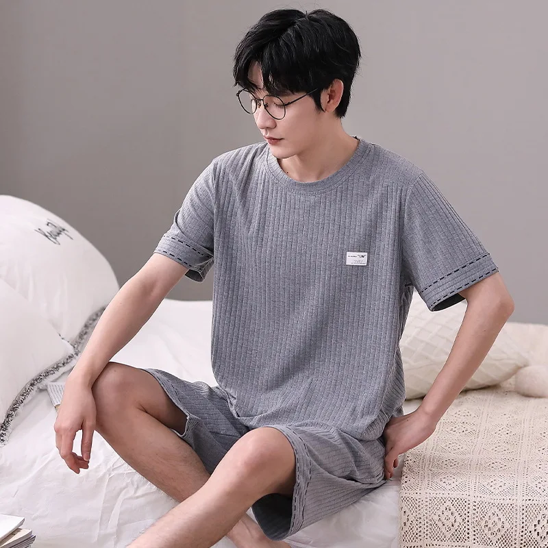 

Summer Men's Sleepwear Modal Soft Nightwear Short Sleeve Shorts Pajamas Set Young Boy Teen Loungewear Homme Free ship