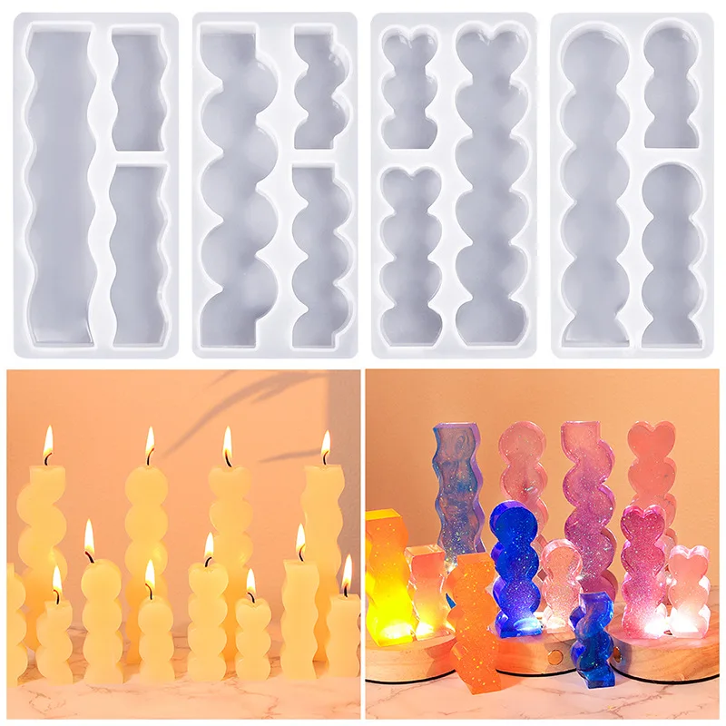 3D Long Strip Wavy Column Silicone Candle Mold Geometric Shaped Candles Making Kit Diy Plaster Epoxy Resin Mould Home Decoration